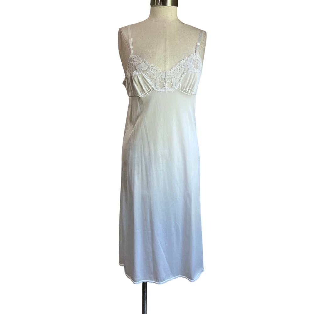 Vintage 90s Vassarette White Midi Slip Dress Sz M Satin Minimalist Y2K